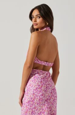 Ambretta Floral Halter Midi Dress -Outlet Cozi Luxe Store ACDR101747 PURPLEFLORAL 3