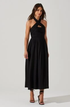 Zaria Pleated Halter Midi Dress -Outlet Cozi Luxe Store ACDR101778 BLACK 2