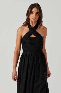 Zaria Pleated Halter Midi Dress -Outlet Cozi Luxe Store ACDR101778 BLACK 3