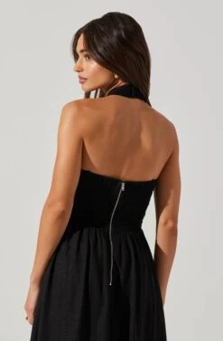 Zaria Pleated Halter Midi Dress -Outlet Cozi Luxe Store ACDR101778 BLACK 4