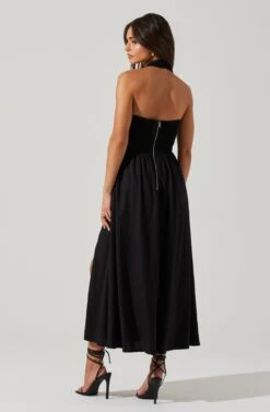 Zaria Pleated Halter Midi Dress -Outlet Cozi Luxe Store ACDR101778 BLACK 5