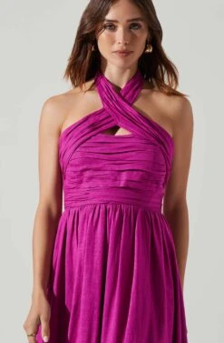 Zaria Pleated Halter Midi Dress -Outlet Cozi Luxe Store ACDR101778 FUCHSIA 3
