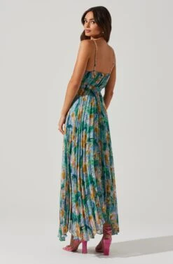 Loralee Pleated Floral Maxi Dress -Outlet Cozi Luxe Store ACDR101790 GREENFLORAL 4