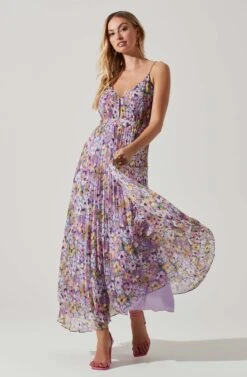Loralee Pleated Floral Maxi Dress -Outlet Cozi Luxe Store ACDR101790 PURPLEFLORAL 1