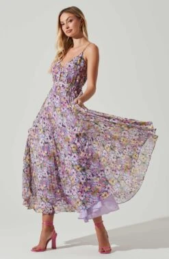 Loralee Pleated Floral Maxi Dress -Outlet Cozi Luxe Store ACDR101790 PURPLEFLORAL 2