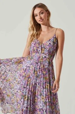 Loralee Pleated Floral Maxi Dress -Outlet Cozi Luxe Store ACDR101790 PURPLEFLORAL 3