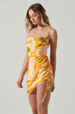 Damita Ruched Mini Dress -Outlet Cozi Luxe Store ACDR101807 PINKORANGEMULTI 4