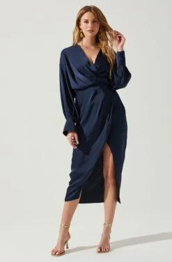 Sadyra Drop Shoulder Wrap Dress -Outlet Cozi Luxe Store ACDR101865 MIDNIGHTBLUE 1