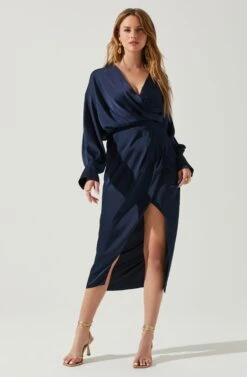 Sadyra Drop Shoulder Wrap Dress -Outlet Cozi Luxe Store ACDR101865 MIDNIGHTBLUE 2