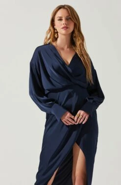 Sadyra Drop Shoulder Wrap Dress -Outlet Cozi Luxe Store ACDR101865 MIDNIGHTBLUE 4