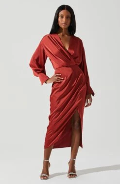 Sadyra Drop Shoulder Wrap Dress -Outlet Cozi Luxe Store ACDR101865 RUST 2