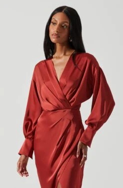 Sadyra Drop Shoulder Wrap Dress -Outlet Cozi Luxe Store ACDR101865 RUST 4