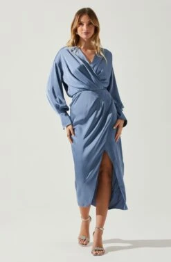 Sadyra Drop Shoulder Wrap Dress -Outlet Cozi Luxe Store ACDR101865 SLATEBLUE 1