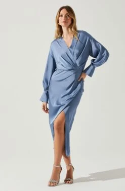 Sadyra Drop Shoulder Wrap Dress -Outlet Cozi Luxe Store ACDR101865 SLATEBLUE 2