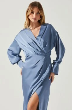 Sadyra Drop Shoulder Wrap Dress -Outlet Cozi Luxe Store ACDR101865 SLATEBLUE 3