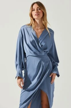 Sadyra Drop Shoulder Wrap Dress -Outlet Cozi Luxe Store ACDR101865 SLATEBLUE 4