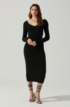 Regina Cutout Midi Sweater Dress -Outlet Cozi Luxe Store ACDR101888 BLACK 1