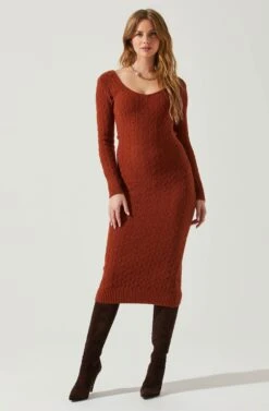 Regina Cutout Midi Sweater Dress -Outlet Cozi Luxe Store ACDR101888 RUST 1