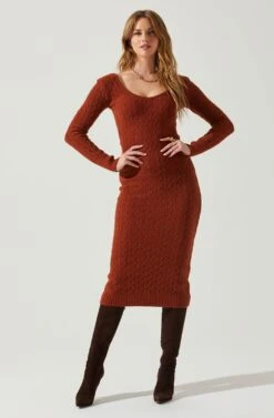 Regina Cutout Midi Sweater Dress -Outlet Cozi Luxe Store ACDR101888 RUST 2