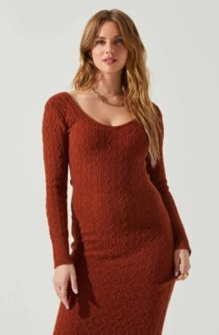 Regina Cutout Midi Sweater Dress -Outlet Cozi Luxe Store ACDR101888 RUST 3