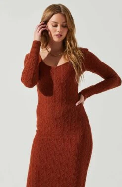 Regina Cutout Midi Sweater Dress -Outlet Cozi Luxe Store ACDR101888 RUST 4