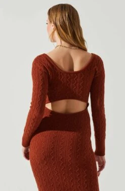 Regina Cutout Midi Sweater Dress -Outlet Cozi Luxe Store ACDR101888 RUST 5