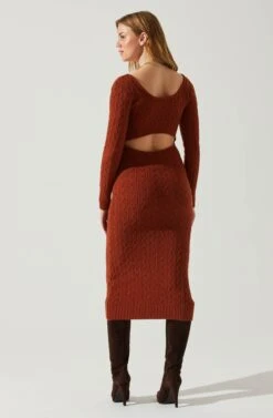 Regina Cutout Midi Sweater Dress -Outlet Cozi Luxe Store ACDR101888 RUST 6