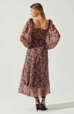 Sylvie Floral Puff Sleeve Midi Dress -Outlet Cozi Luxe Store ACDR101889 ORANGEPURPLEFLORAL 6