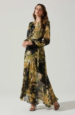 Kamila Long Sleeve Floral Wrap Maxi Dress -Outlet Cozi Luxe Store ACDR101894 BLACKYELLOWMULTI 2