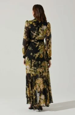 Kamila Long Sleeve Floral Wrap Maxi Dress -Outlet Cozi Luxe Store ACDR101894 BLACKYELLOWMULTI 6