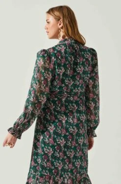 Kamila Long Sleeve Floral Wrap Maxi Dress -Outlet Cozi Luxe Store ACDR101894 GREENPINKFLORAL 5