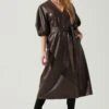 Angie Faux Leather Tie Waist Midi Dress -Outlet Cozi Luxe Store ACDR101897 DARKBROWN 1
