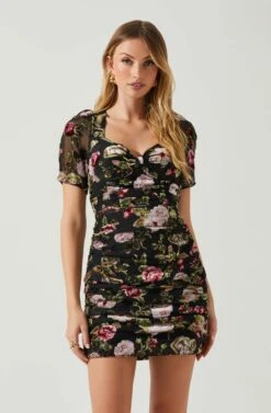 Elandra Floral Burnout Puff Sleeve Mini Dress -Outlet Cozi Luxe Store ACDR101928SH BLACKREDFLORAL 4