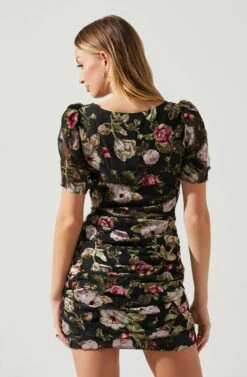 Elandra Floral Burnout Puff Sleeve Mini Dress -Outlet Cozi Luxe Store ACDR101928SH BLACKREDFLORAL 5