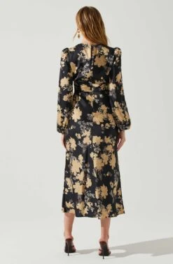 Suzy Floral Satin Front Cutout Midi Dress -Outlet Cozi Luxe Store ACDR101971 BLACKCREAMFLORAL 5