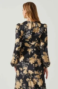 Suzy Floral Satin Front Cutout Midi Dress -Outlet Cozi Luxe Store ACDR101971 BLACKCREAMFLORAL 6