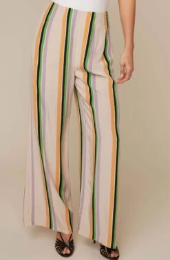 Burke Striped Wide Leg Pants 8 Burke Striped Wide Leg Pants -Outlet Cozi Luxe Store ACP7038B TAUPE TANGERINE STRIPE 1AA