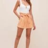 Pacific Pleated Tie Waist Shorts -Outlet Cozi Luxe Store ACP7113L PEACHPAPAYA 1