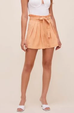 Pacific Pleated Tie Waist Shorts -Outlet Cozi Luxe Store ACP7113L PEACHPAPAYA 3