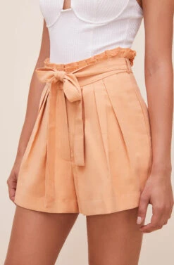 Pacific Pleated Tie Waist Shorts -Outlet Cozi Luxe Store ACP7113L PEACHPAPAYA 4
