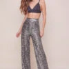 Selma Metallic Wide Leg Pant -Outlet Cozi Luxe Store ACP7189 SILVER BLACK 2