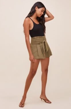 Marika Tie Waist Shorts -Outlet Cozi Luxe Store ACP7211 OLIVE 1