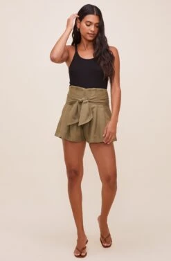 Marika Tie Waist Shorts -Outlet Cozi Luxe Store ACP7211 OLIVE 2