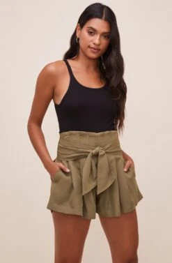 Marika Tie Waist Shorts -Outlet Cozi Luxe Store ACP7211 OLIVE 3
