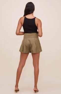 Marika Tie Waist Shorts -Outlet Cozi Luxe Store ACP7211 OLIVE 5