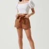 Kenia Tie Waist Shorts 1 Kenia Tie Waist Shorts -Outlet Cozi Luxe Store ACP7220 CARAMEL 1