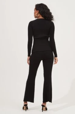Maida Ribbed Knit Flare Pants -Outlet Cozi Luxe Store ACP7223 BLACK 3