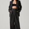 Boyfriend Pleated Criss-Cross Waist Pants -Outlet Cozi Luxe Store ACP7225WST CHARCOALSTRIPE 1