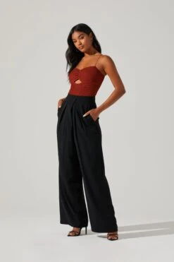 Boyfriend Criss Cross Pleated Wide Leg Pants -Outlet Cozi Luxe Store ACP7225 BLACK 1