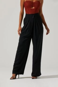 Boyfriend Criss Cross Pleated Wide Leg Pants -Outlet Cozi Luxe Store ACP7225 BLACK 2